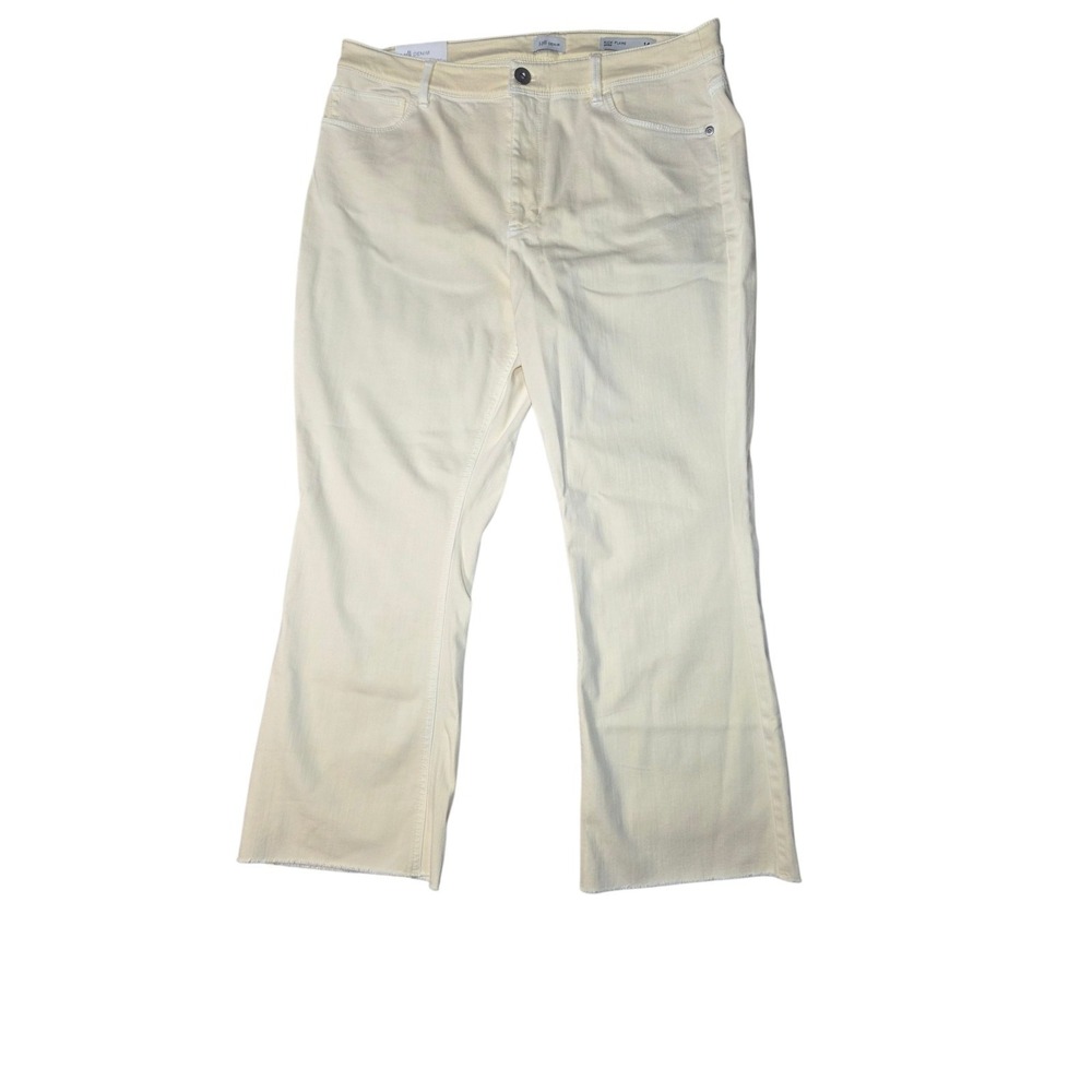J Jill High-Rise Kick-Flare Cropped Buttercream Yellow Jeans 14 NWT Raw Hem